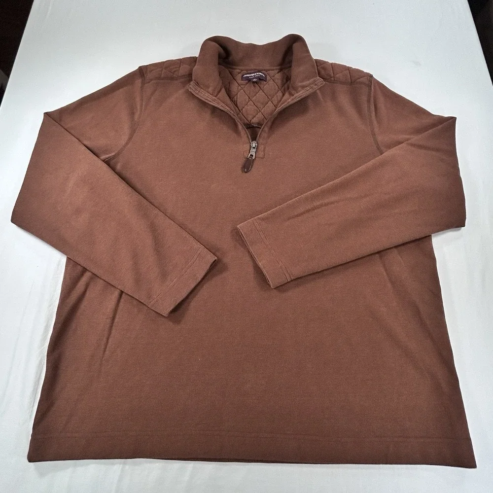 Johnson & Murphy Quarter Zip Mens Sz XL Brown Sweater Pullover Casual Diamond
